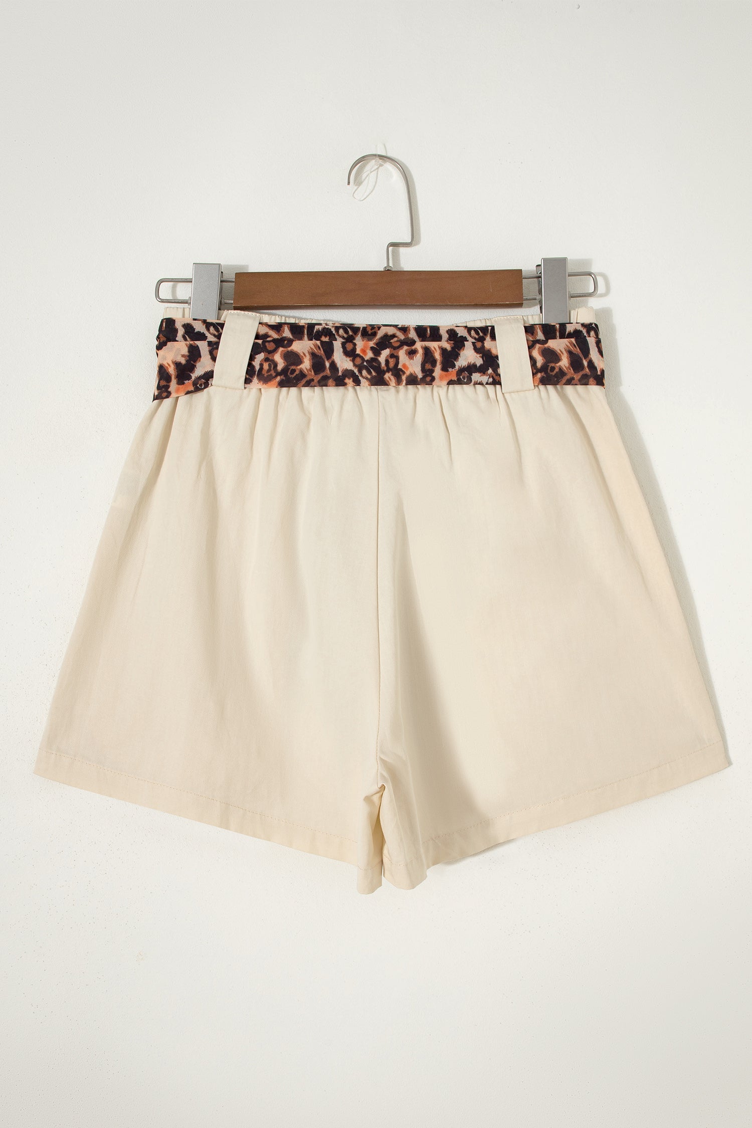 Ariel Pleated Wide Leg Shorts in Beige with Leopard Sash Belt
