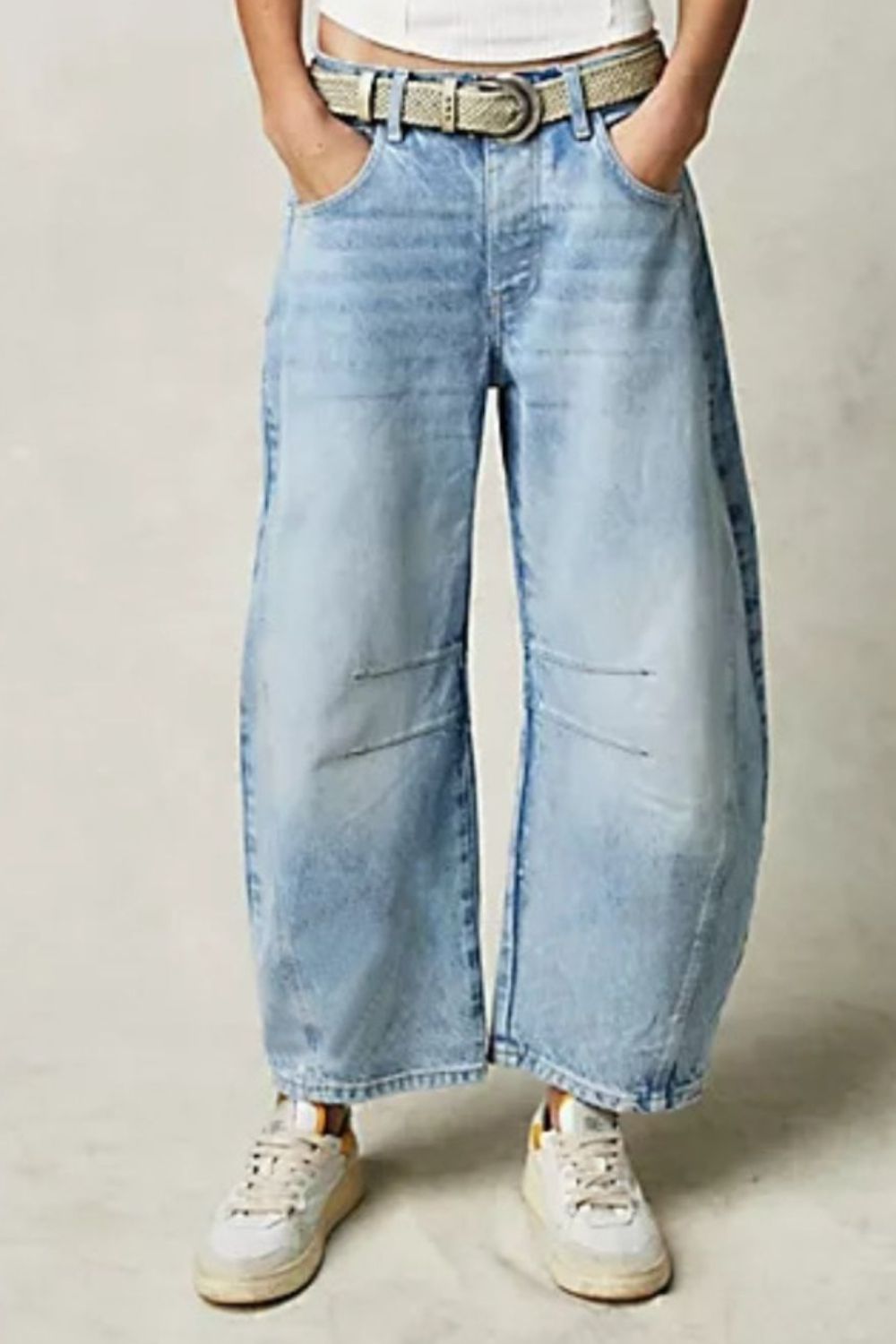 Blue Wide Leg Barrel Jeans with Functional Pockets - Image 13
