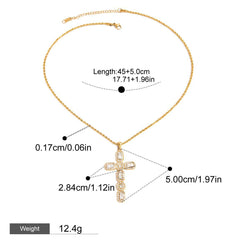 18K gold cross inlaid gemstone exquisite design dazzling necklace