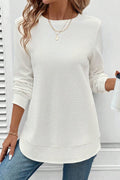 White Waffle Long Sleeve Top | Rounded Hem Classic Tee