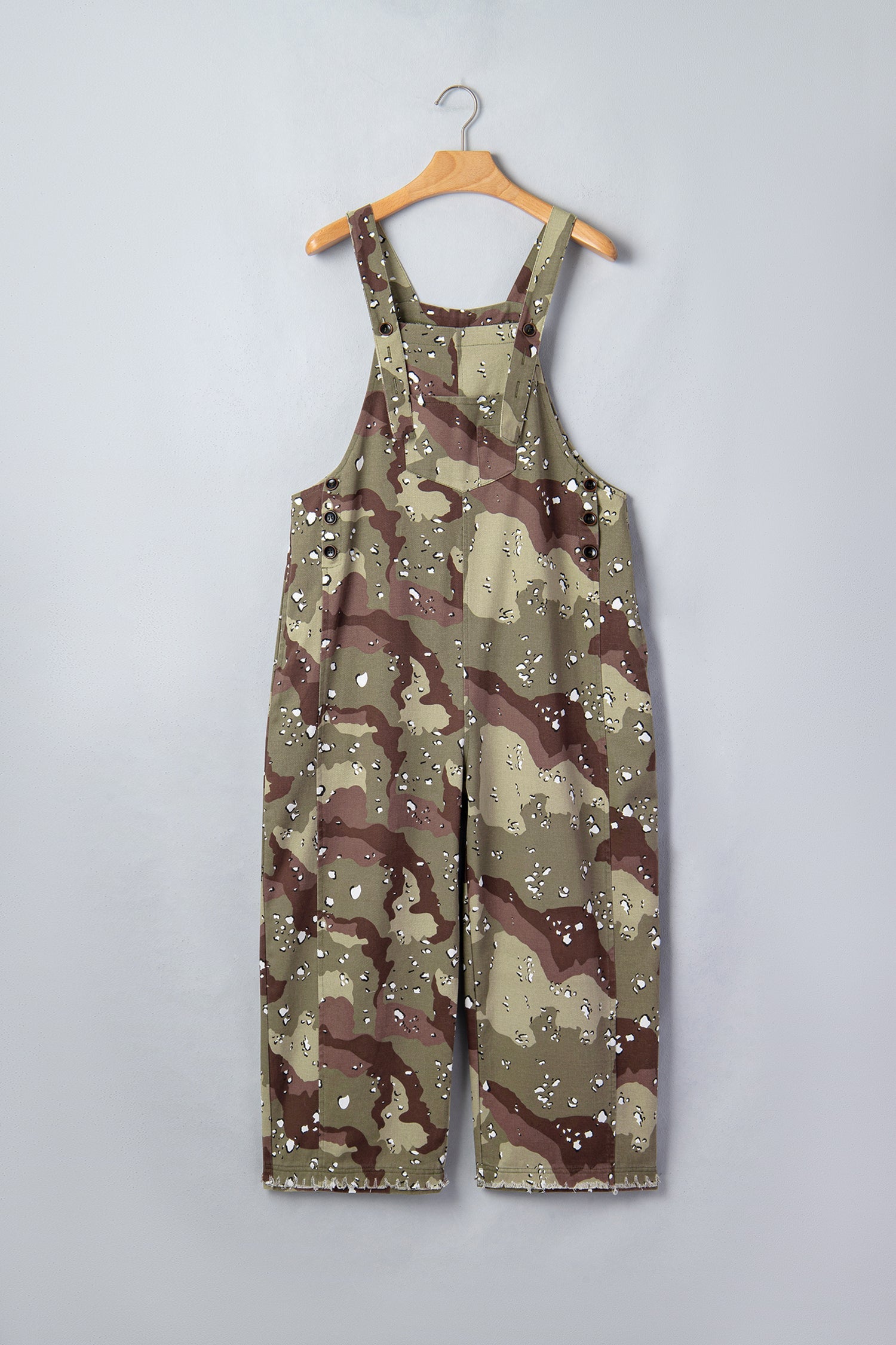 Green Camouflage Leopard Print Loose Denim Cropped Jumpsuit