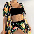 Women’s Floral Print Beach Set Kimono and Shorts Two-Piece Outfit