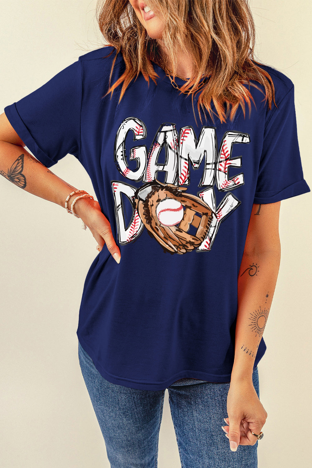 Blue GAME DAY TOUCH DOWN Graphic T Shirt for Football Season