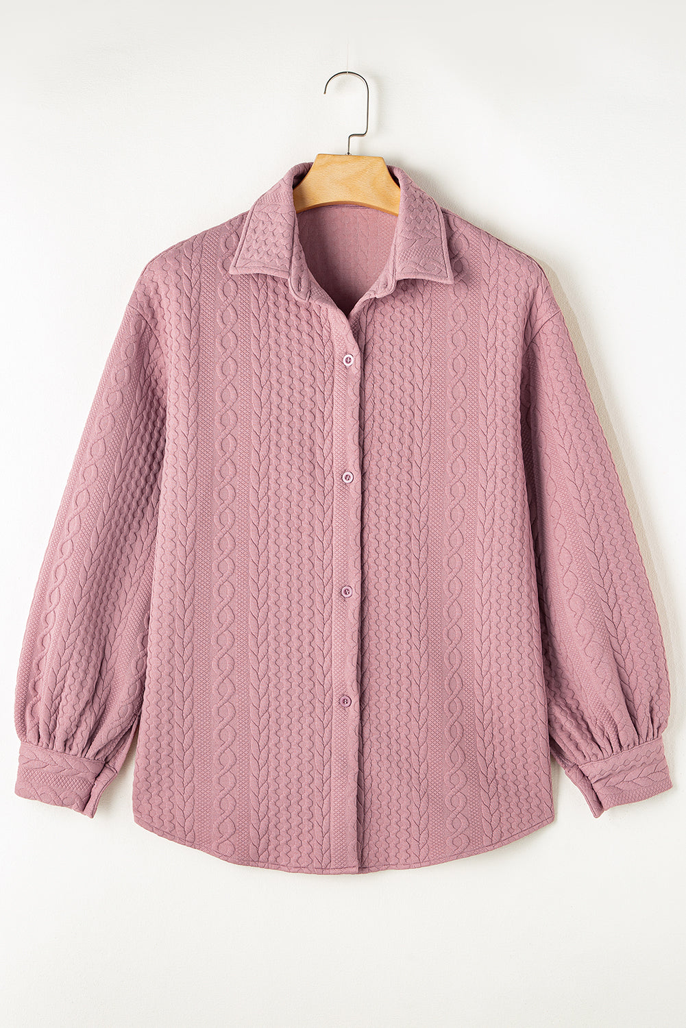 Sepia Rose Cable Texture Puff Sleeve Shacket | Loose Fit