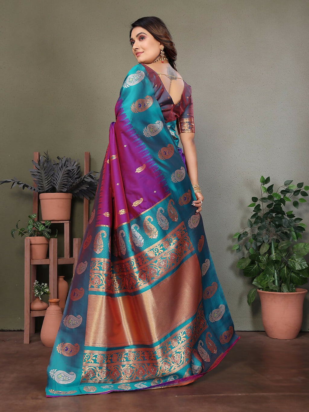 Purple Banarasi Soft Silk Saree with Butti Detailing