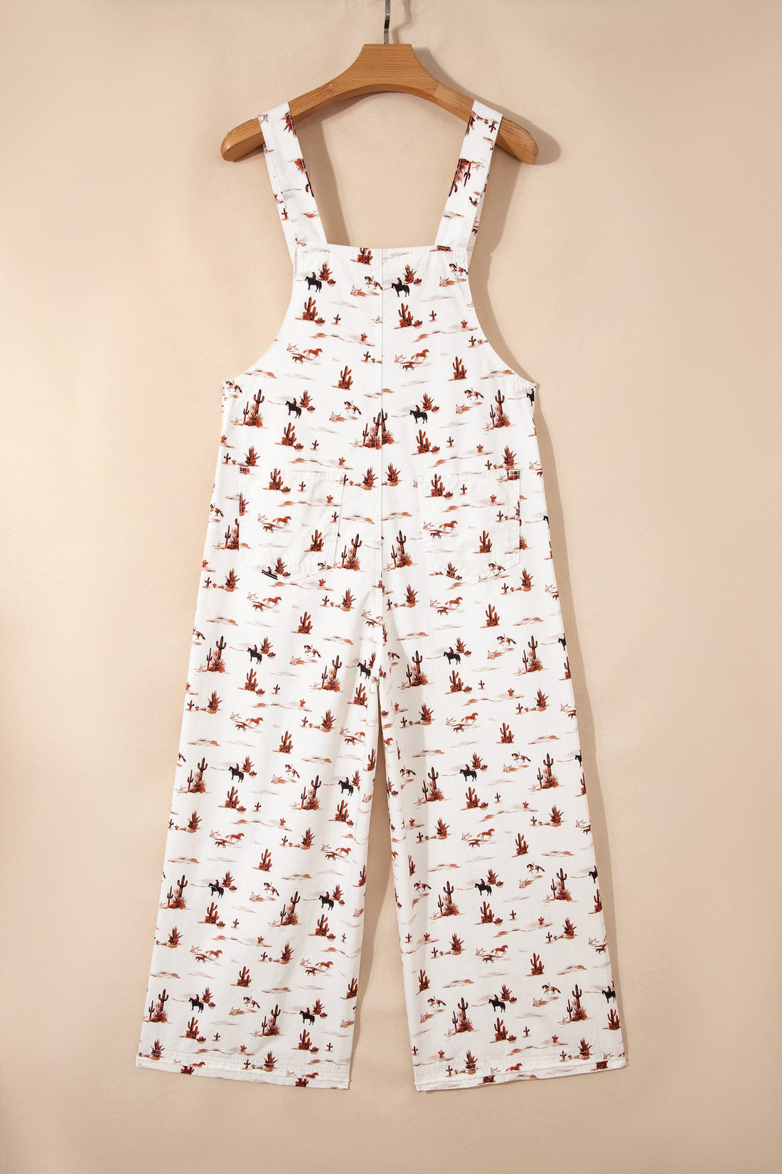 Western Cactus Print Cotton Dungaree Jumpsuit in White - Image 3