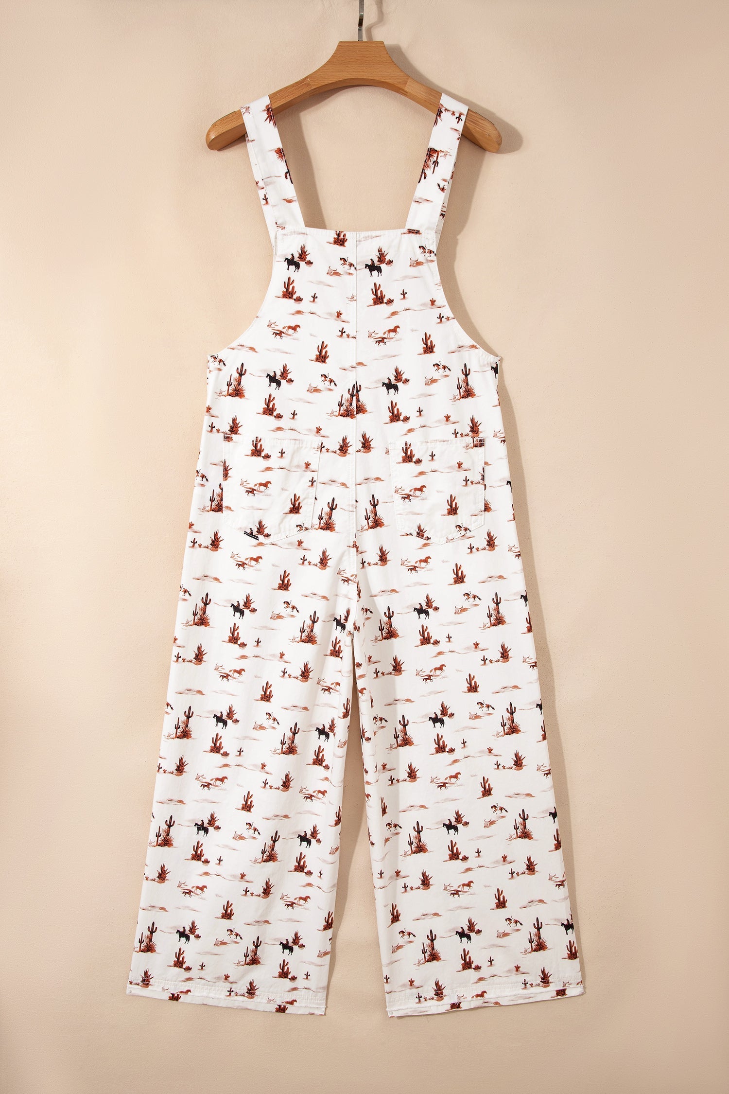 Western Cactus Print Cotton Dungaree Jumpsuit in White - Image 3