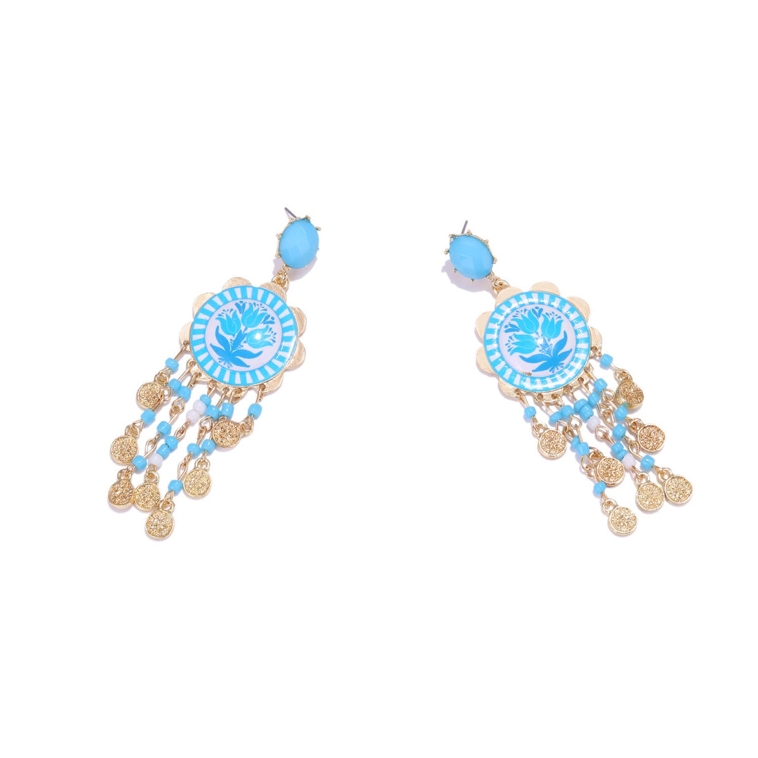 Waterfall Tassel Tulip-Print Earrings, Bohemian Statement Jewelry