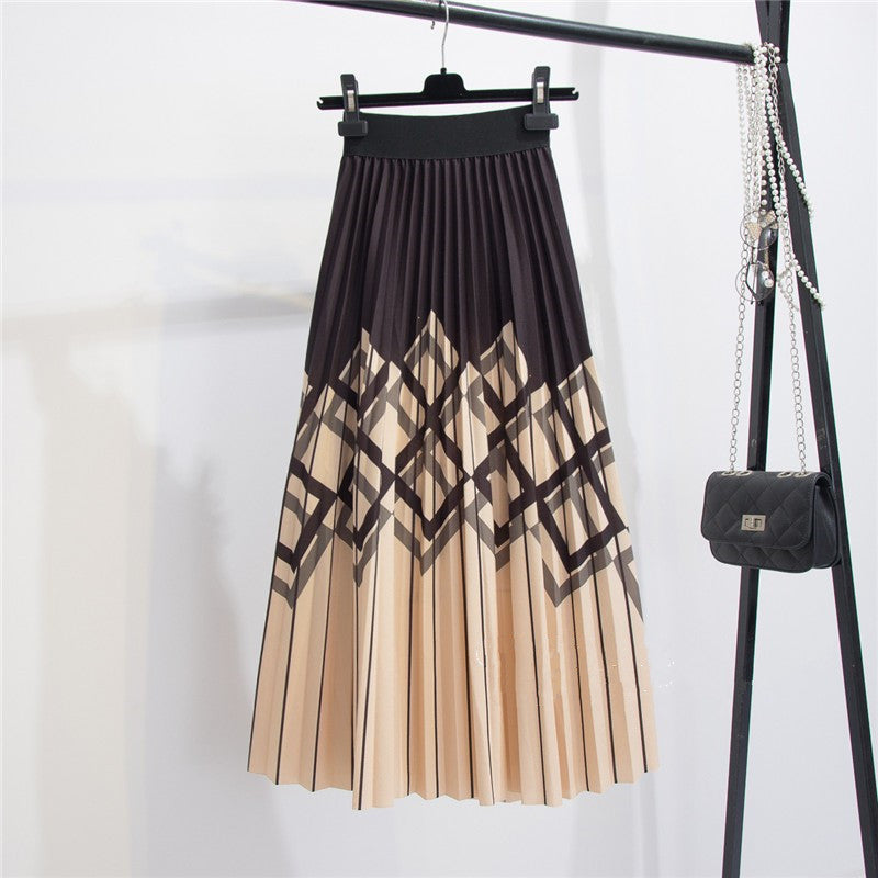 Women's Geometric Striped Pleated Skirt Modern Minimalist
