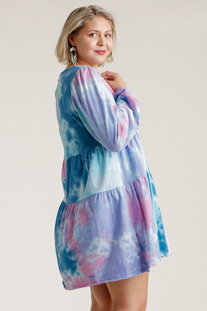 Long Sleeve Patterned Boho Dress - Relaxed Fit Bohemian Midi Dress