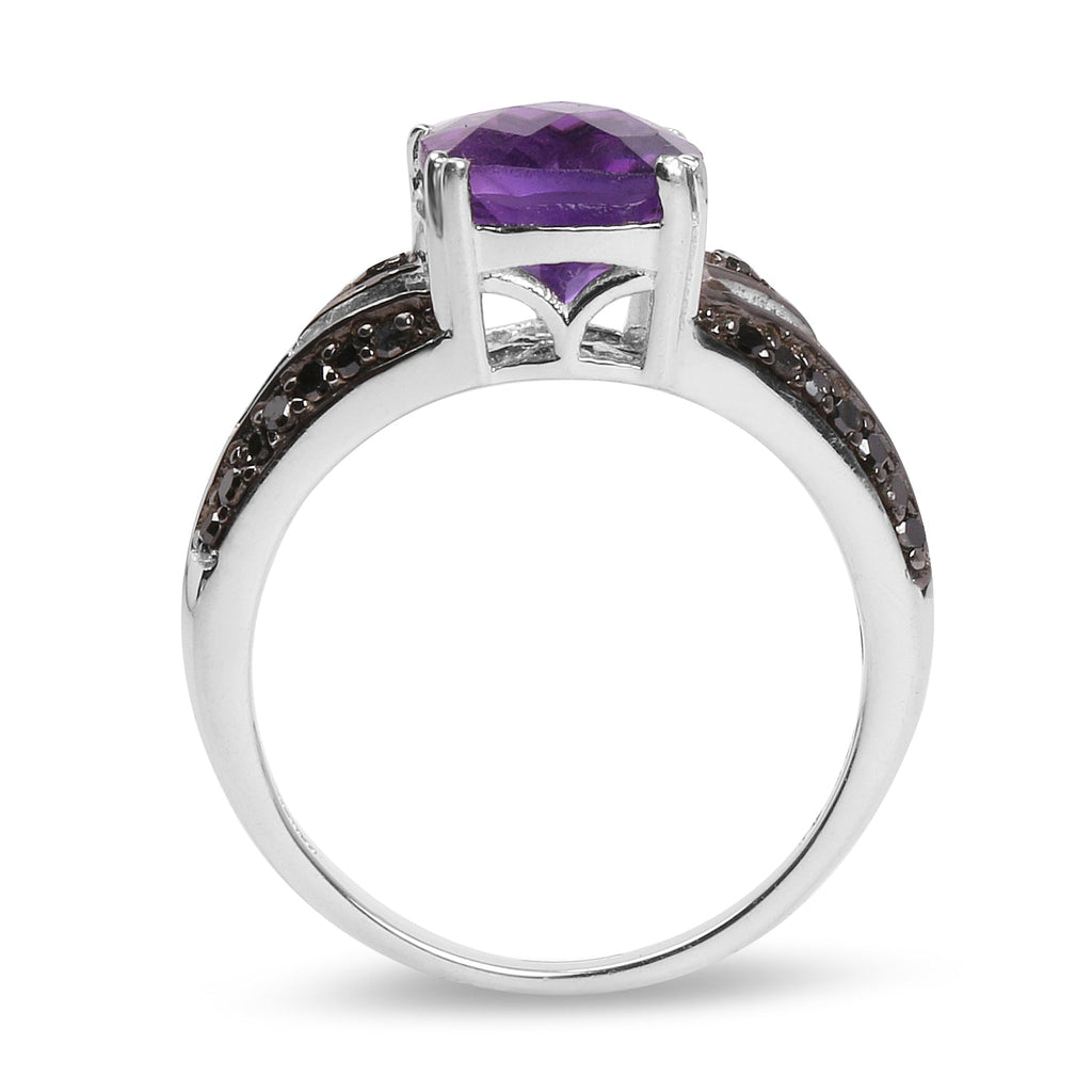 2.87 Carat Genuine Amethyst and Black Diamond .925 Sterling Silver Ring