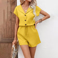 Women's Textured Yellow Button Down Short Sleeve Lounge Set - Image 10