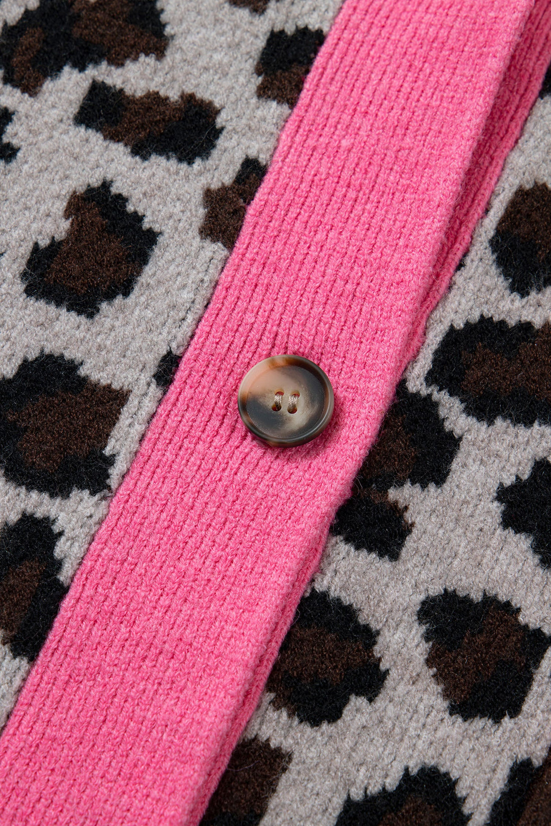 Leopard Colorblock Button Down Oversize Cardigan