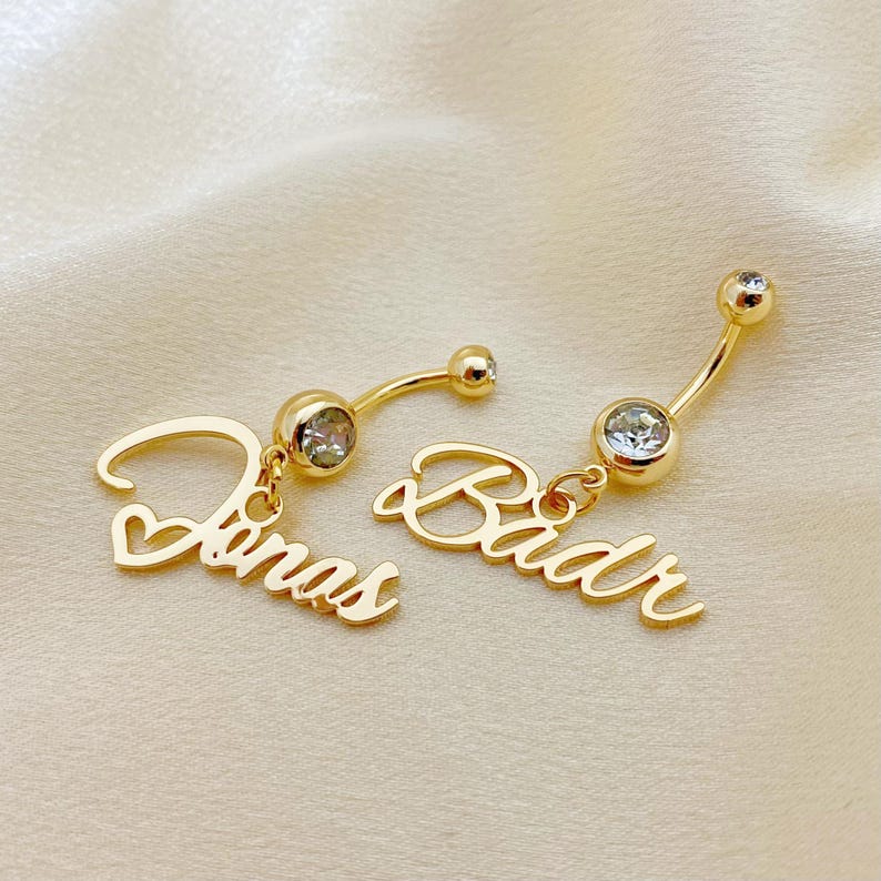 Custom Script Name Belly Ring - Personalized Gold Navel Piercing