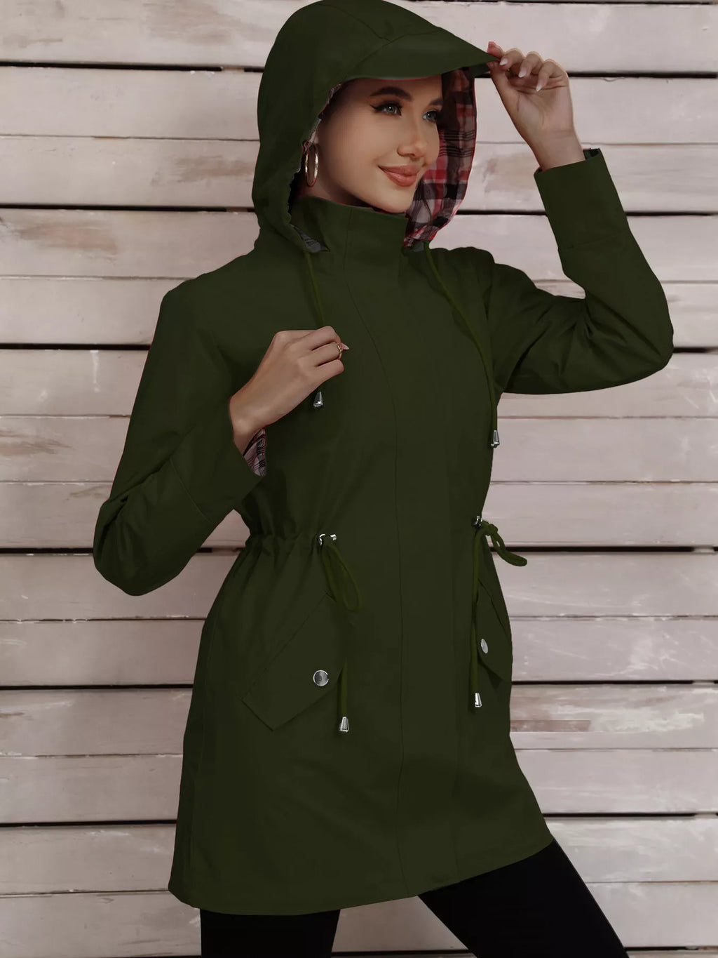 Drawstring Snap-Down Trench Coat