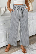 Black Striped Frill Knot Waist Decor Pants