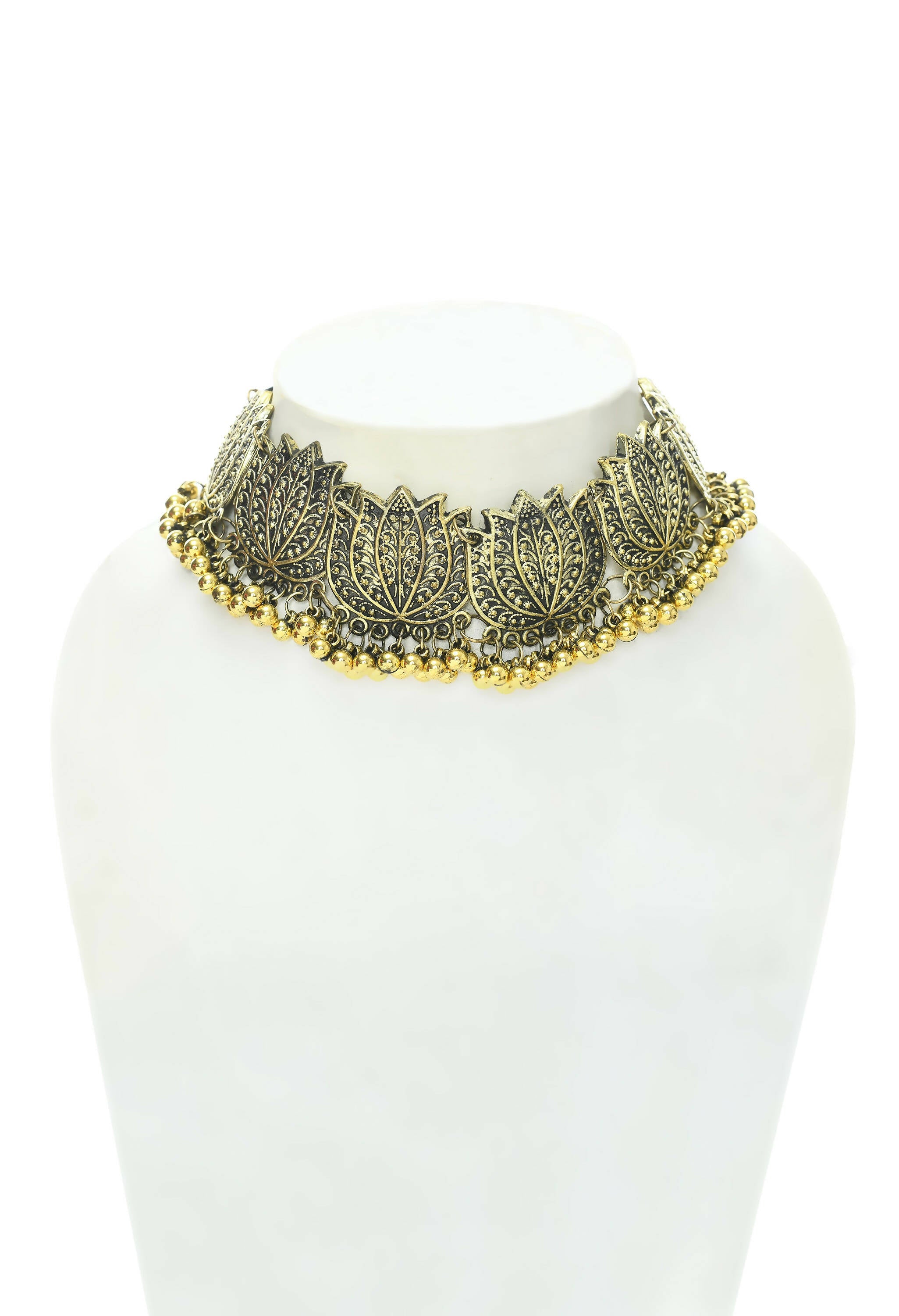 Gold-Polished Brass Lotus Design Choker Statement Necklace
