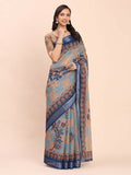 Elegant cream linen cotton saree with a matching blouse piece.