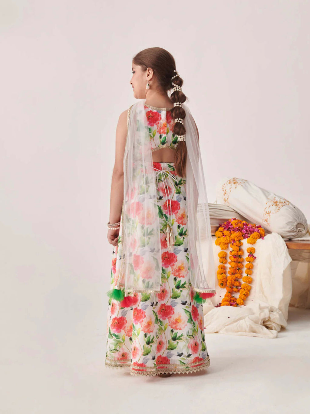 Girl's Multi Color Silk Blend Lehenga Choli with Net Dupatta