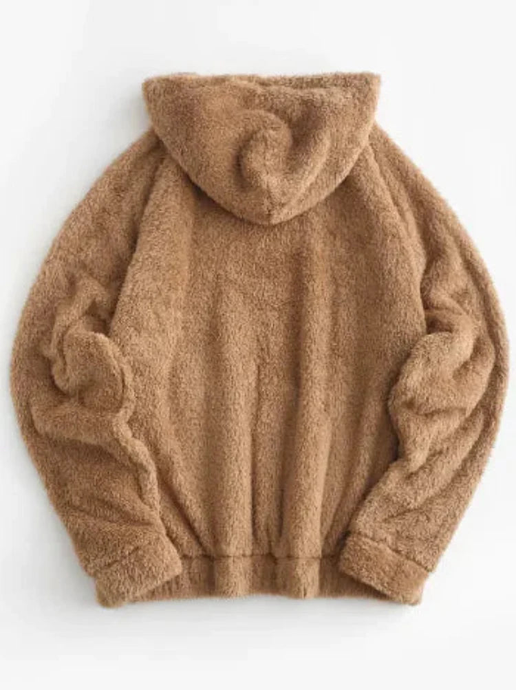 Women's Brown Fuzzy Fleece Hooded Sweatshirt Winter Pullover - Image 2