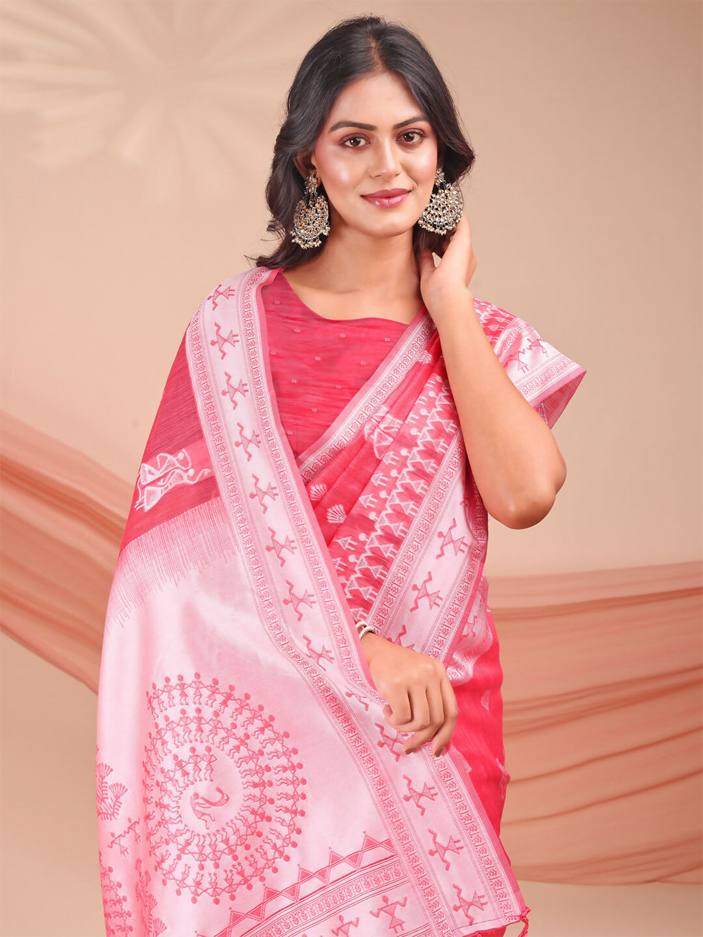 Varnika Pink Linen Cotton Saree with Matching Blouse