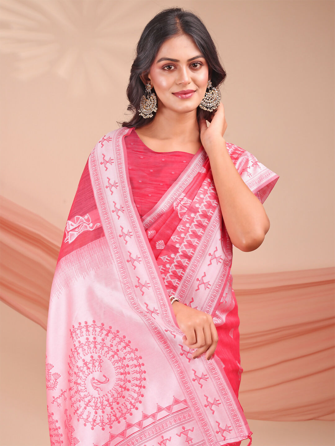 Varnika Pink Linen Cotton Saree with Matching Blouse