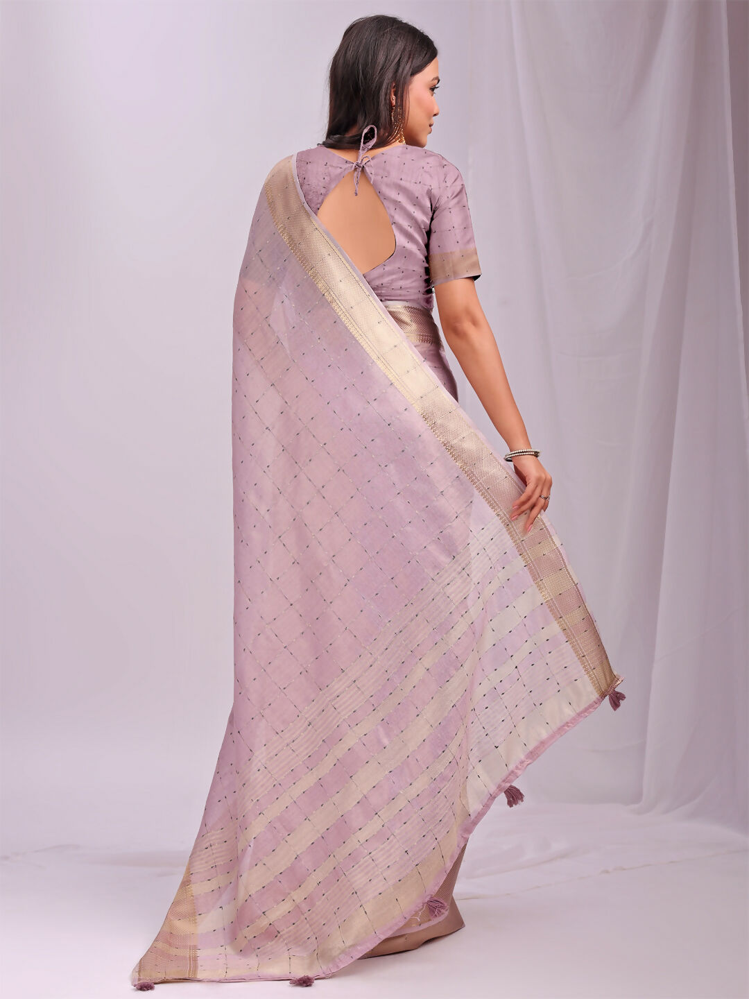 Light Pink Organza Saree with Matching Blouse Piece