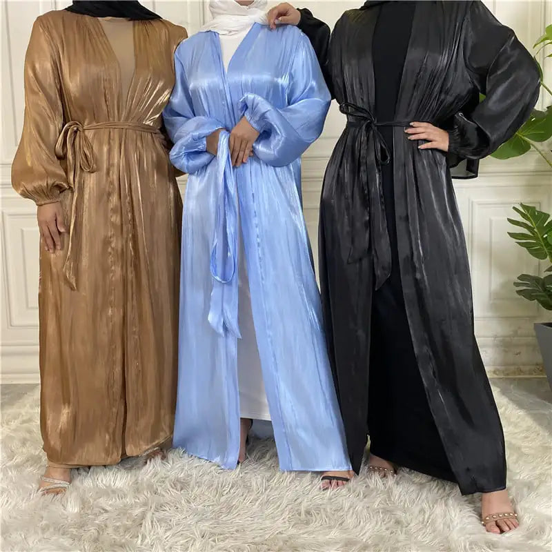 Shiny Silk Lace-Up Cardigan Robe