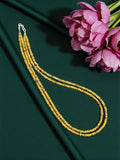 A two-layer yellow agate bead necklace with a polished silver finish.