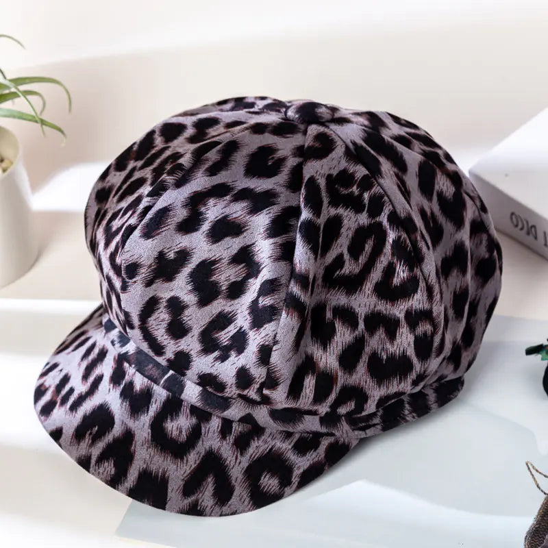 Women's Leopard Print Octagonal Hat Cotton Newsboy Cap - Image 7