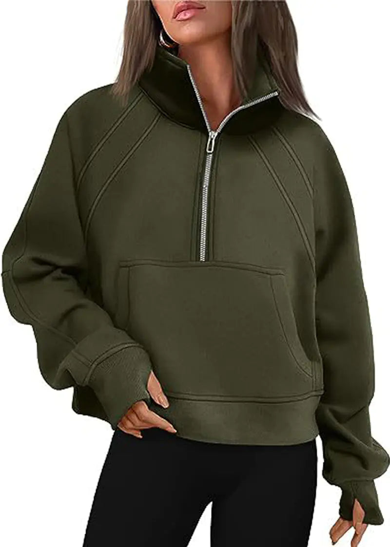 Women's Half Zipper Plush Stand-Up Collar Sweatshirt - Image 6