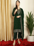 Green georgette kurta with resham thread and sequin detailing paired with santoon trousers