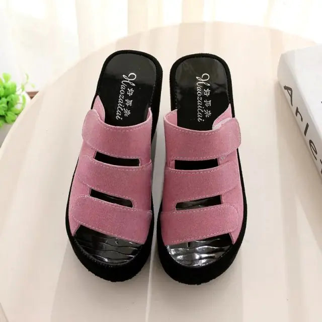Women's Suede Wedge Slide Sandals with Thick Sole