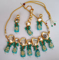 Green Kundan Necklace Set with gold plating and adjustable cord