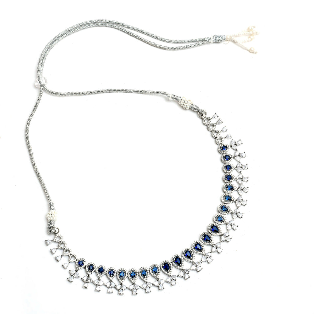 Silver-Plated American Diamond Blue Choker Necklace Set
