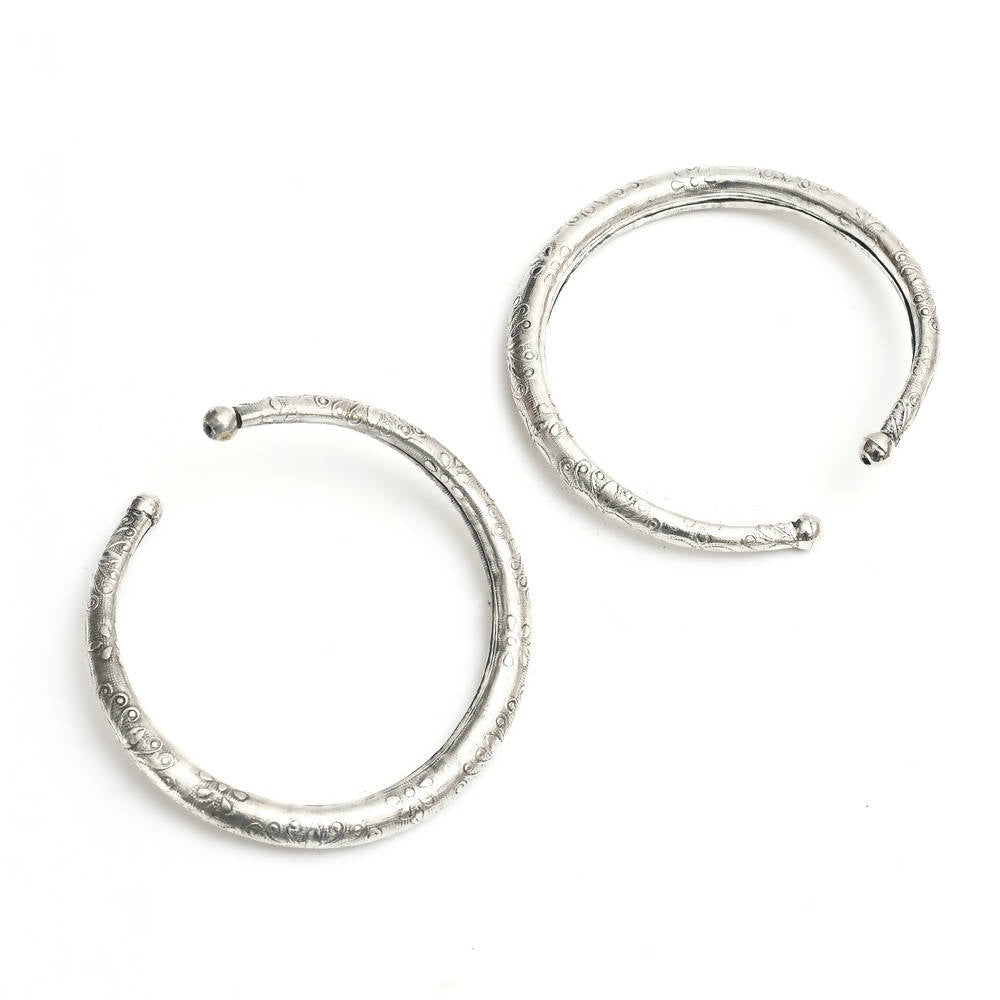 Oxidised Silver Floral Pressing Style Anklets for Women