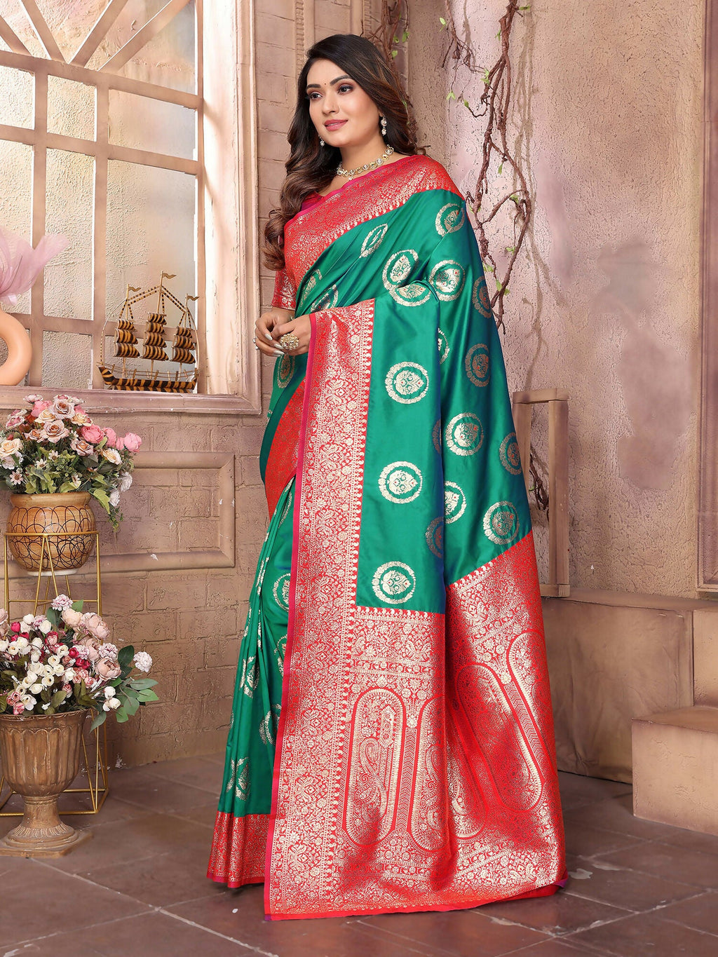 Green Banarasi Soft Silk Woven Saree for Festive Glamour