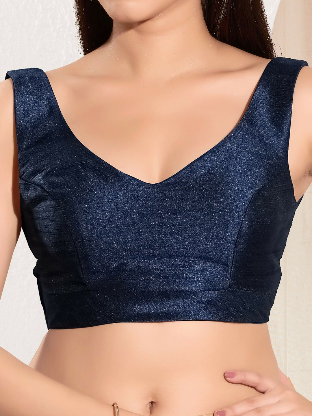 Navy Blue Mulberry Silk Sleeveless Round Neck Blouse