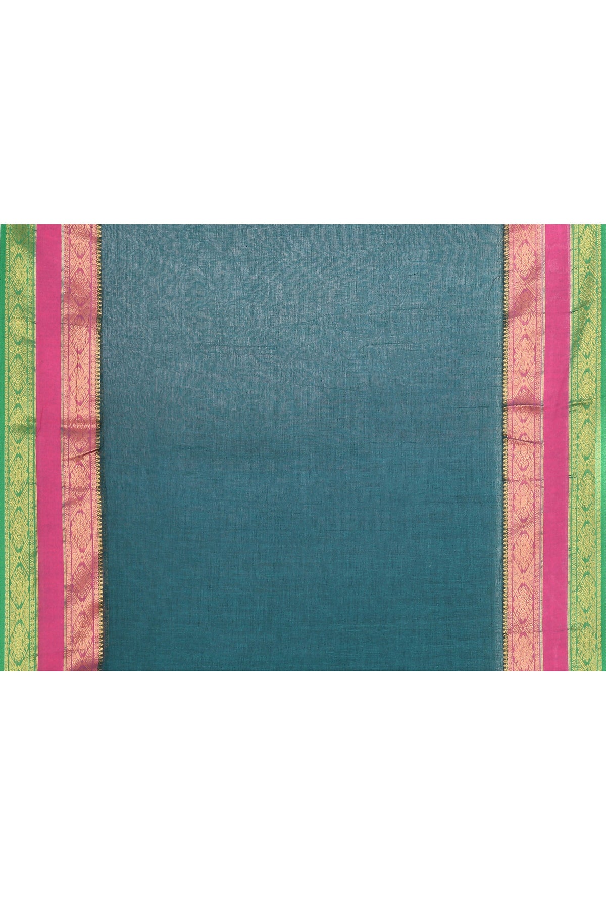 Teal Cotton Saree with Zari Border and Embellishments