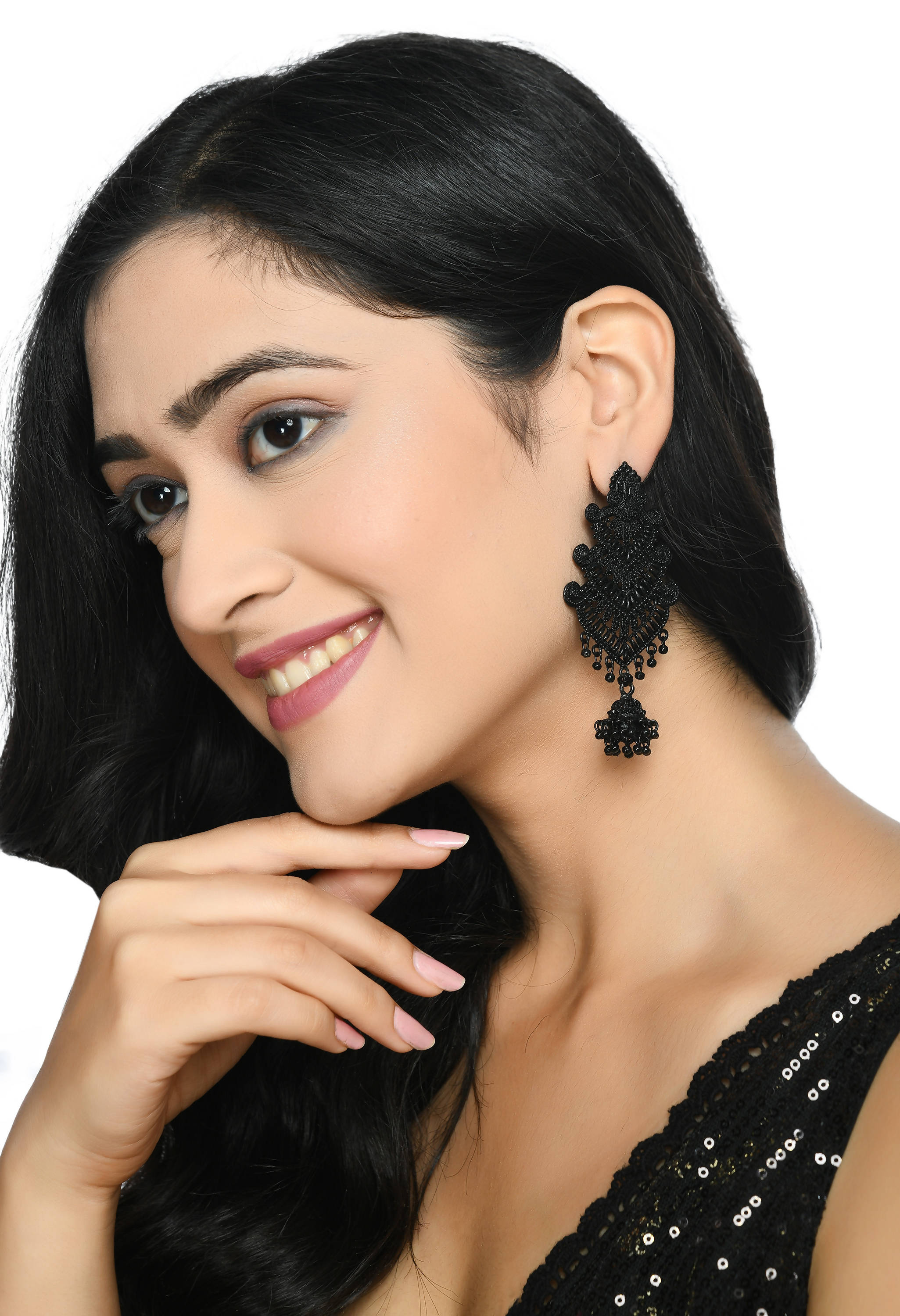 Johar Kamal Black Statement Earrings for Elegant Party Wear
