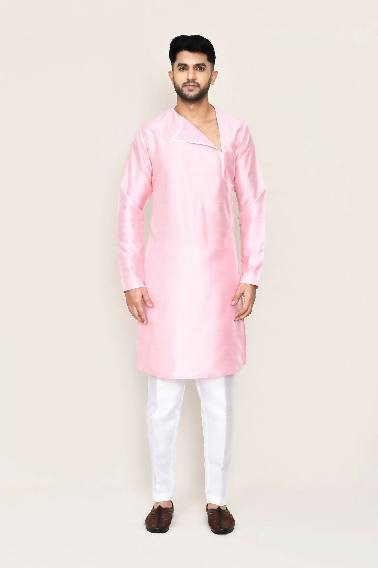 Pink Art Silk Kurta With Straight Fit Pant Set