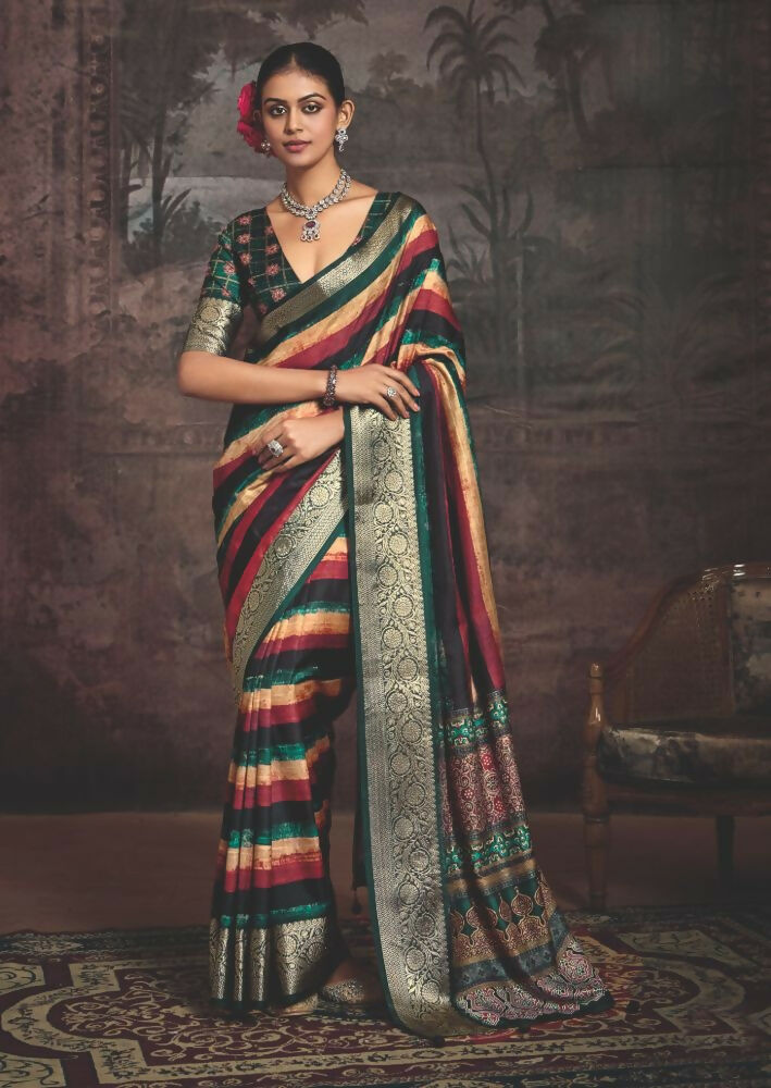 Multi Color Dola Tussar Silk Saree with Jacquard Border