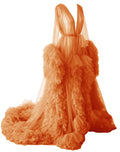 Orange Tulle Robe Maternity Dress for Photoshoot Sheer Fluffy Pregnancy Wedding Scarlf Lingerie Robe Nightgown Baby Shower Photography Small-Medium