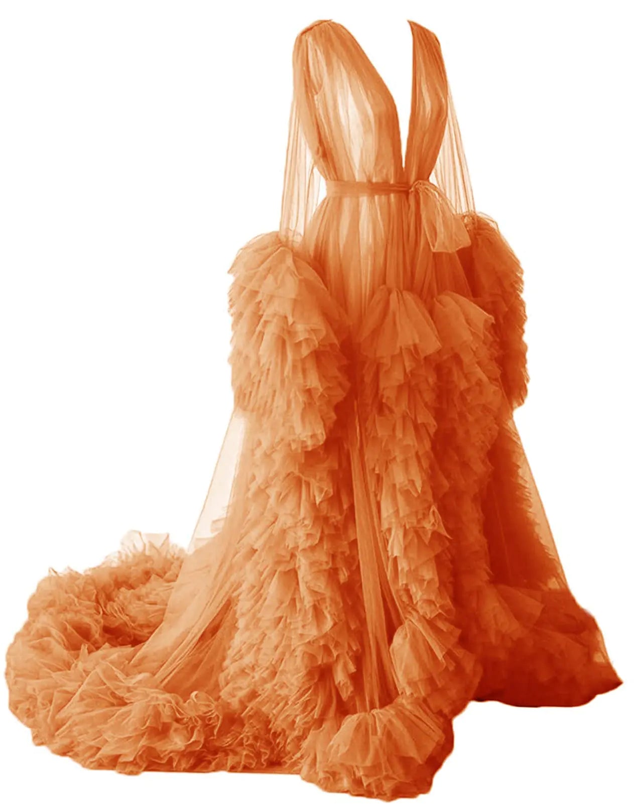 Orange Tulle Robe Maternity Dress for Photoshoot Sheer Fluffy Pregnancy Wedding Scarlf Lingerie Robe Nightgown Baby Shower Photography Small-Medium