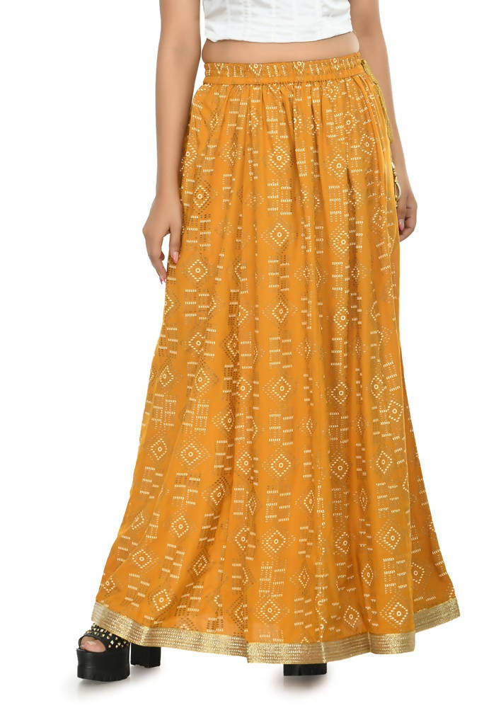 Mustard Cotton Printed Lehenga Lancha for Ethnic Festive Wear