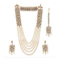 Rajwadi-style gold-polished stone and pearl necklace set