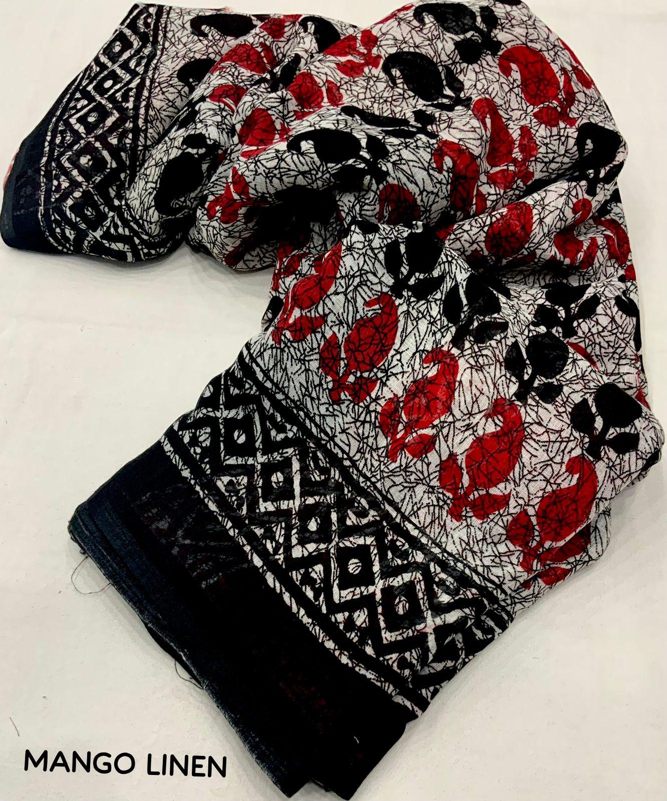 Grey Linen Blend Saree with Ethnic Motifs and Unstitched Blouse