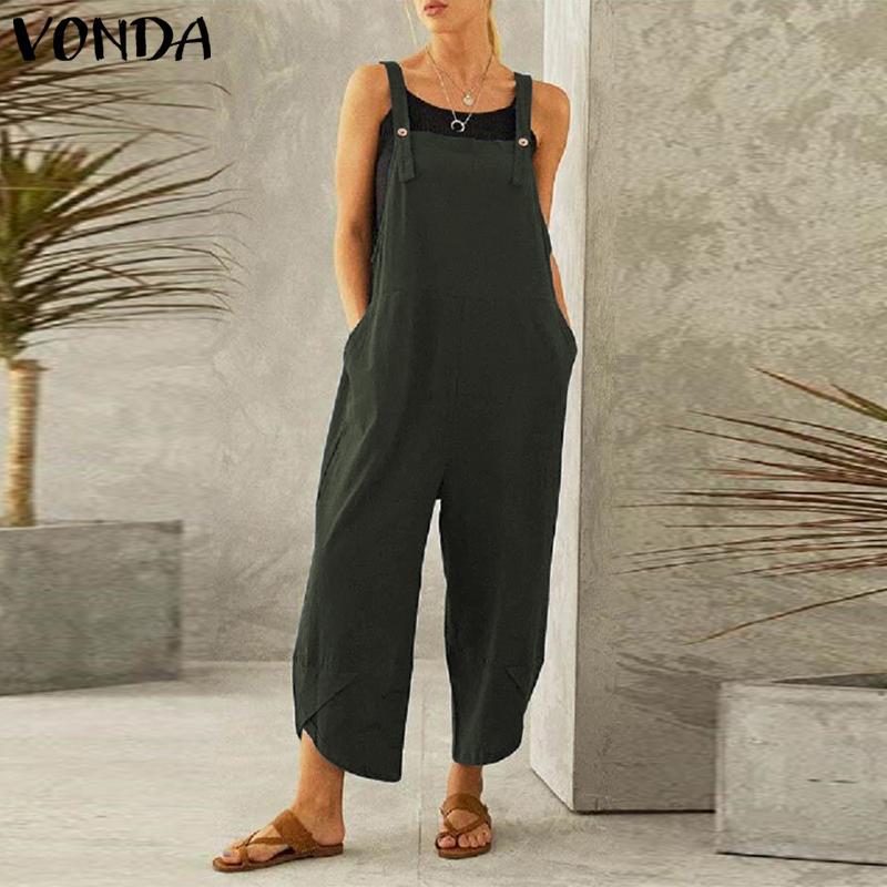 Women's Casual Solid Color Wide Leg Overalls Jumpsuit - Image 3