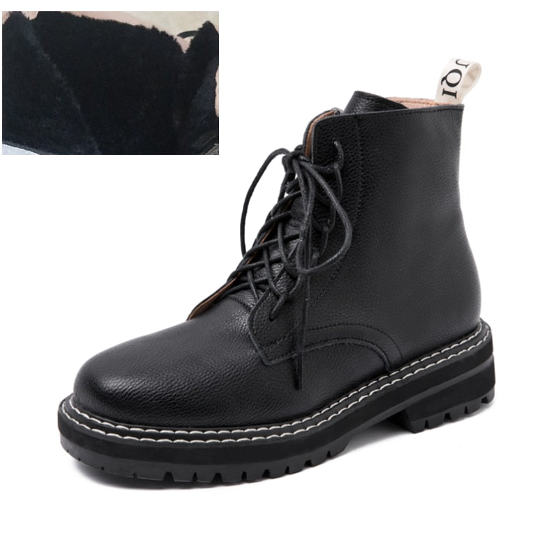 Women's Black Lace-Up Ankle Boots with Chunky Lug Sole - Image 4