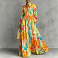 Floral Print Maxi Shirt Dress | Pleated Bib Button-Down Long Dress